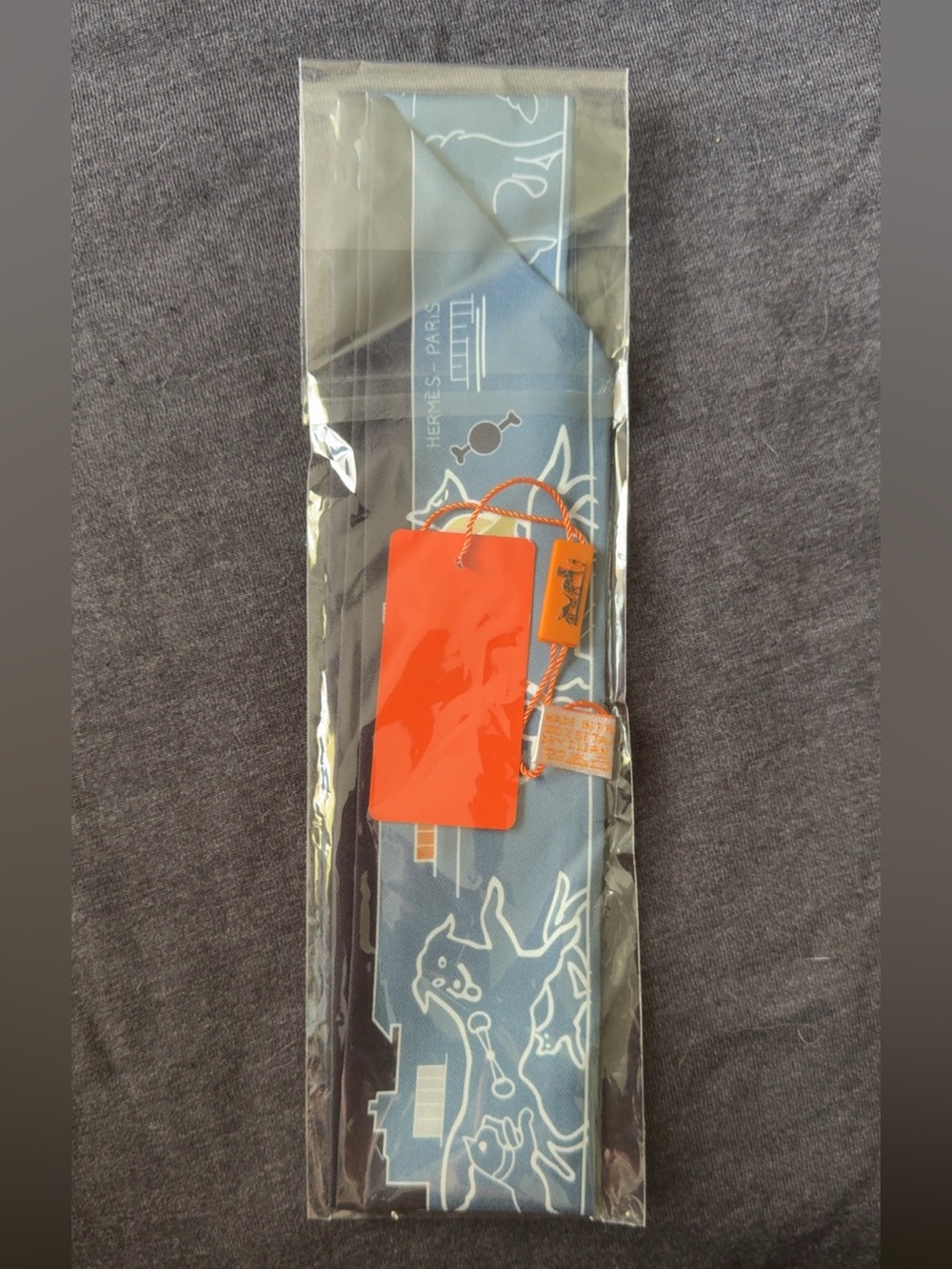 Blue Printed Twilly Scarf - Slim Silk Wrap
